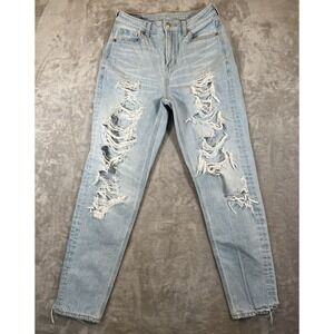 American Eagle Jeans Straight Leg High Rise‎ Womens 0 Regular Blue Distressed
